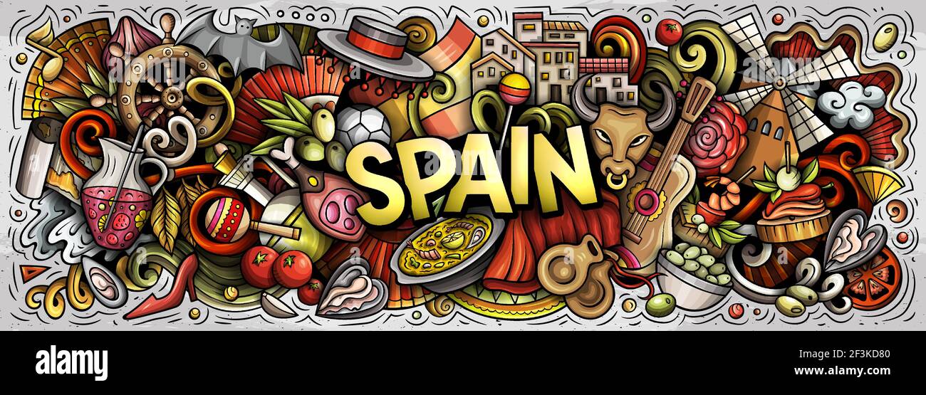 Spain hand drawn cartoon doodles illustration. Spanish funny objects and elements poster design. Creative art background. Colorful vector banner Stock Vector Image & Art - Alamy Spain hand drawn cartoon doodles illustration. Spanish funny objects and elements poster design. Creative art background. Colorful vector banner Stock Vector Image & Art - Alamy