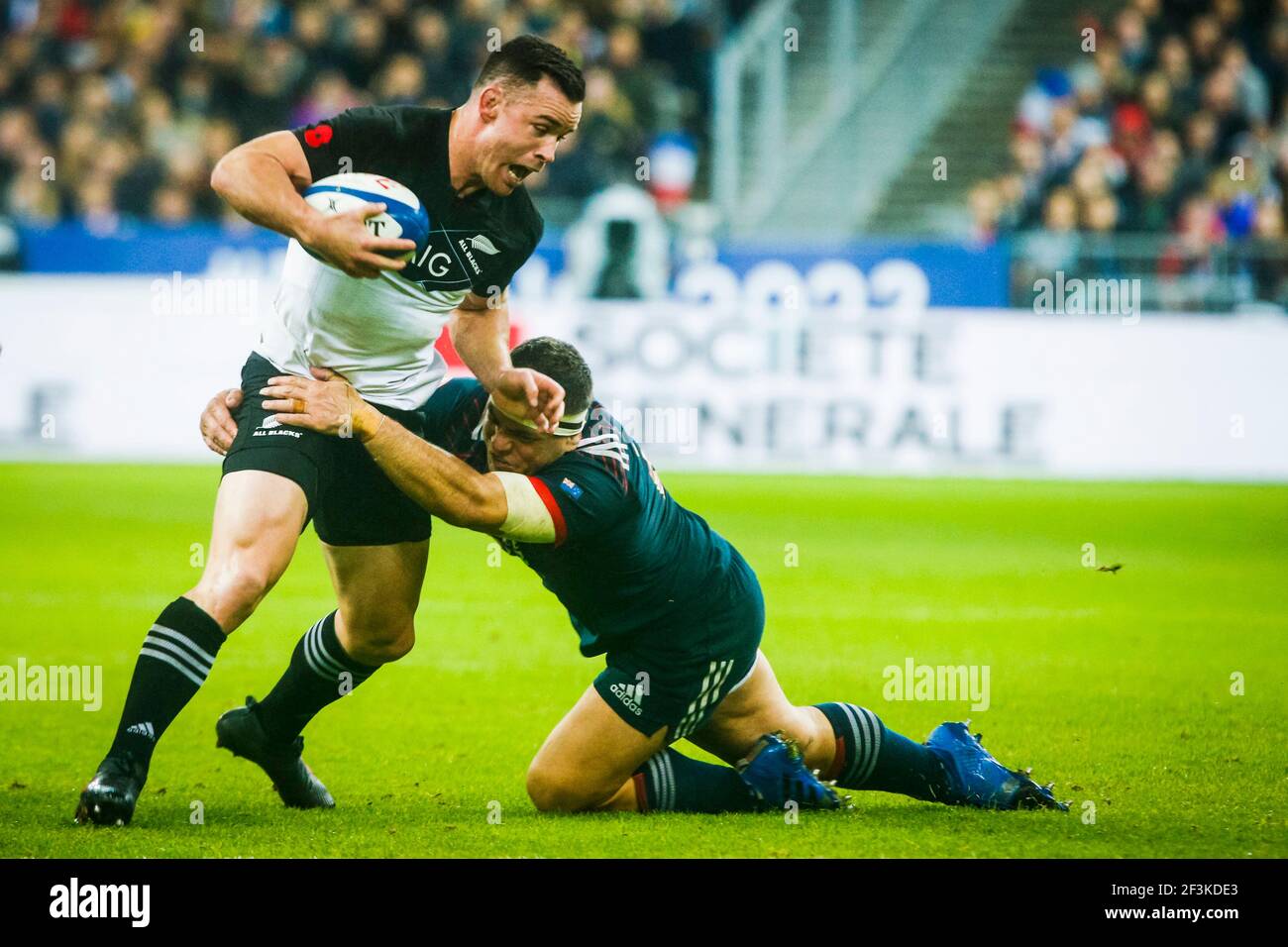 Ryan Crotty of New Zealand is tackled by Hooker Guilhem Guirado of France during the 2017 Autumn Test Match between France and New Zealand on November 11, 2017 at Stade de France in Saint-Denis, France - Photo Geoffroy Van Der Hasselt / DPPI Stock Photo