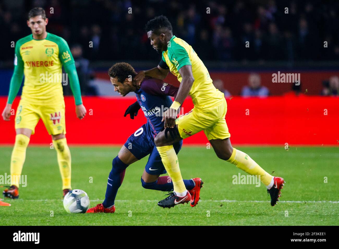 PSG's Neymar vies with Chidozie Awaziem of Nantes during the French Championship Ligue 1 football match between Paris Saint-Germain and FC Nantes on November 18, 2017 at Parc des Princes stadium in Paris, France - Photo Geoffroy Van Der Hasselt / DPPI Stock Photo
