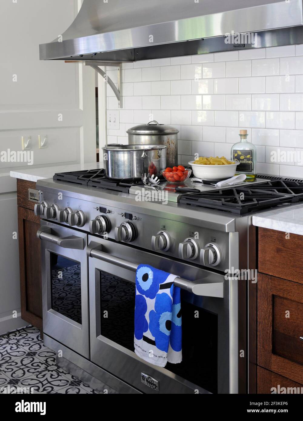 cooktop in kitchen of designer Shaun Jackson's Connecticut home Stock