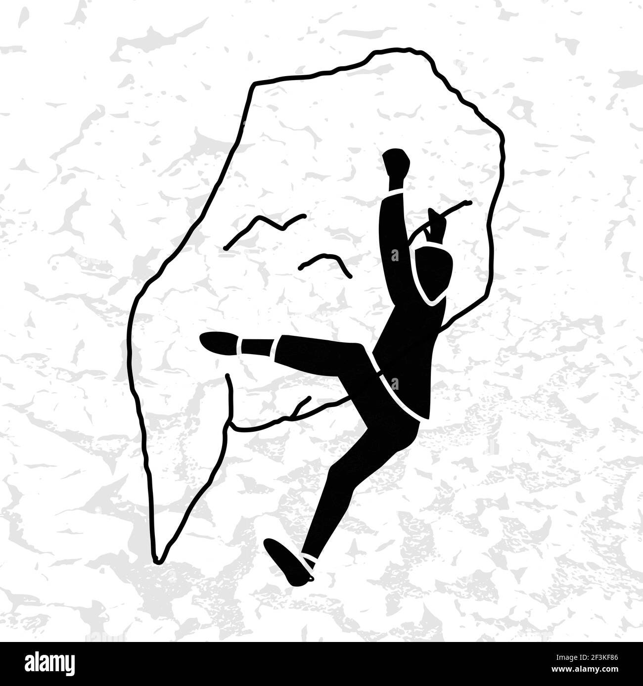 Climber silhouette an a rock vector illustration. Rock climbing badge. Men doing extreme sport, adrenaline activity of strong men. Climber without a r Stock Vector