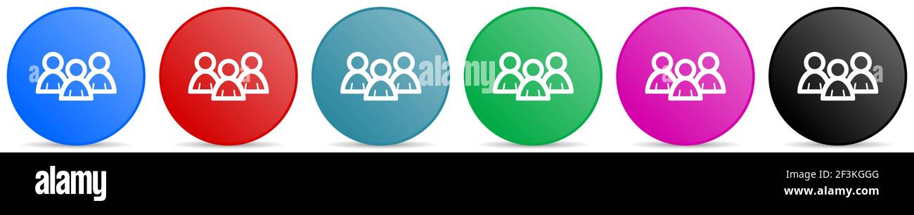 People, group vector icons, set of circle gradient buttons in 6 colors ...