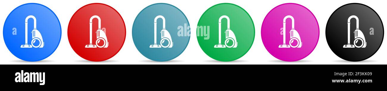 Vacuum cleaner vector icons, set of circle gradient buttons in 6 colors options for webdesign and mobile applications Stock Vector