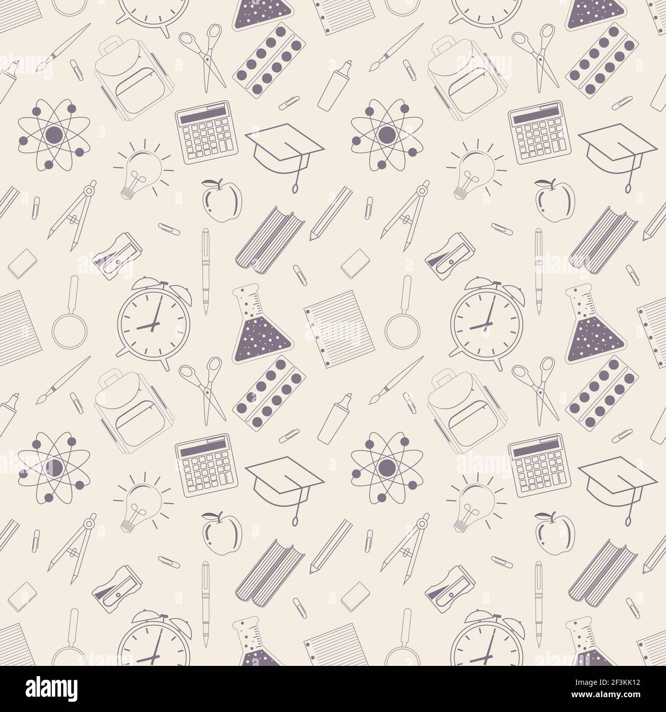 Seamless pattern with different school objects Stock Vector