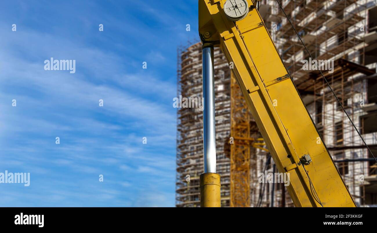 Part of a construction machine (excavator or crane) with multi-storey ...