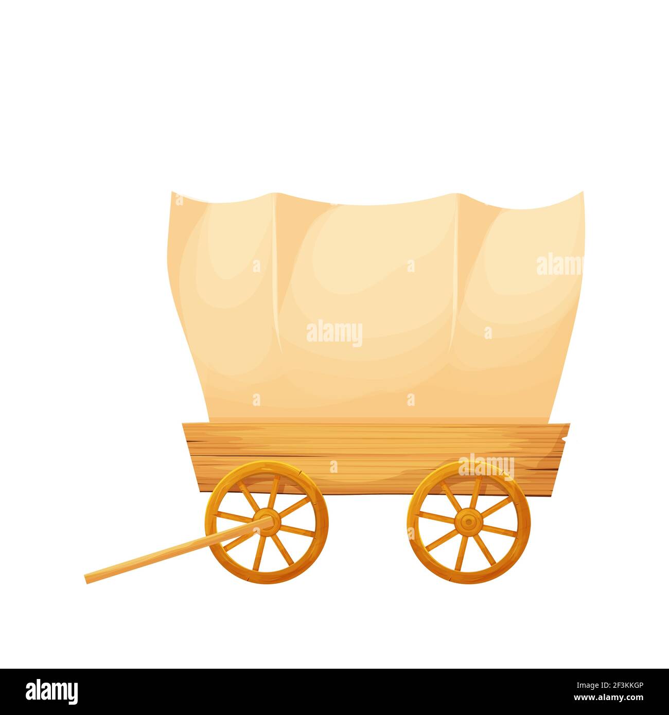 Wooden covered wagon, retro rural transport in cartoon style isolated on white background stock vector illustration. Wild west element, ui asset. Carr Stock Vector
