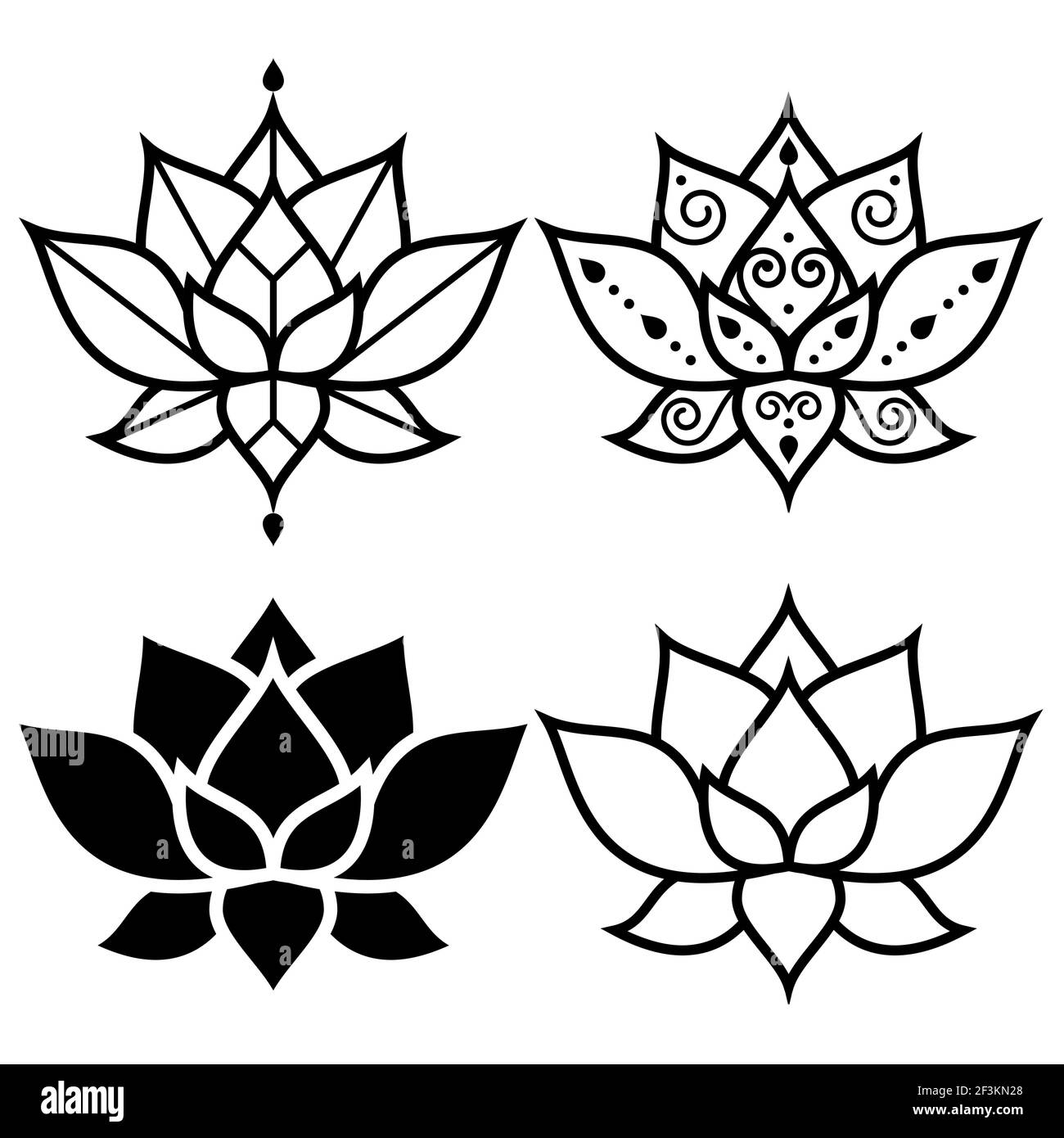 Lotus flowers simple geometric design set yoga, zen, buddhism