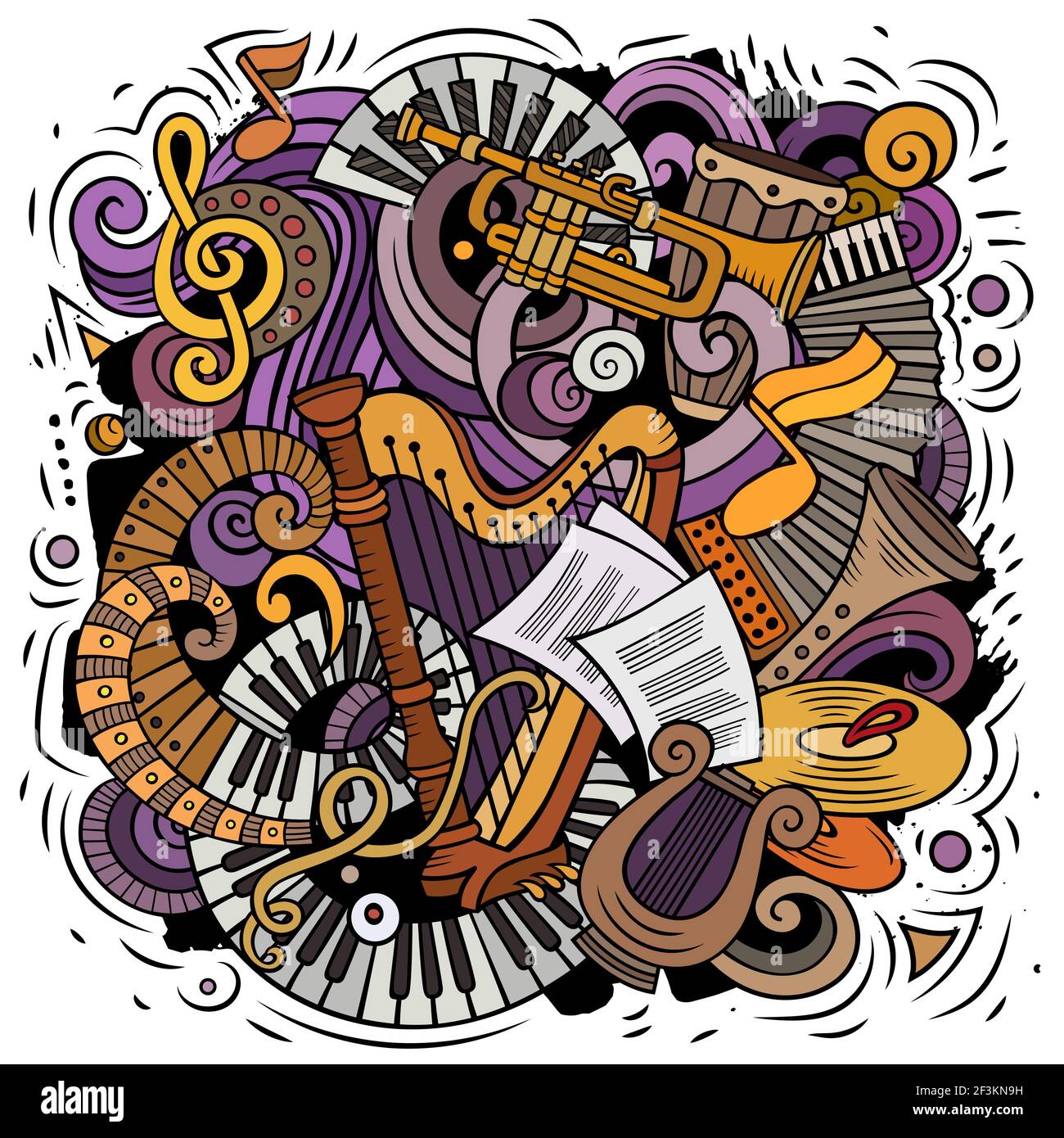 Cartoon vector doodles Classic music illustration. Colorful, detailed, with  lots of objects background. All objects separate. Bright colors musical fu  Stock Vector Image & Art - Alamy