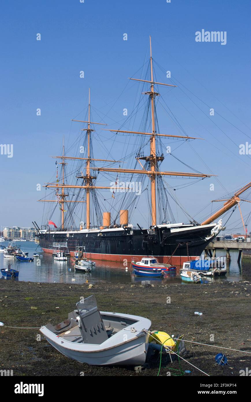 HMS Warrior, the first armour-plated, iron-hulled warship, built for Royal Navy in 1860, Portsmouth Historic Docks, England | NONE | Stock Photo