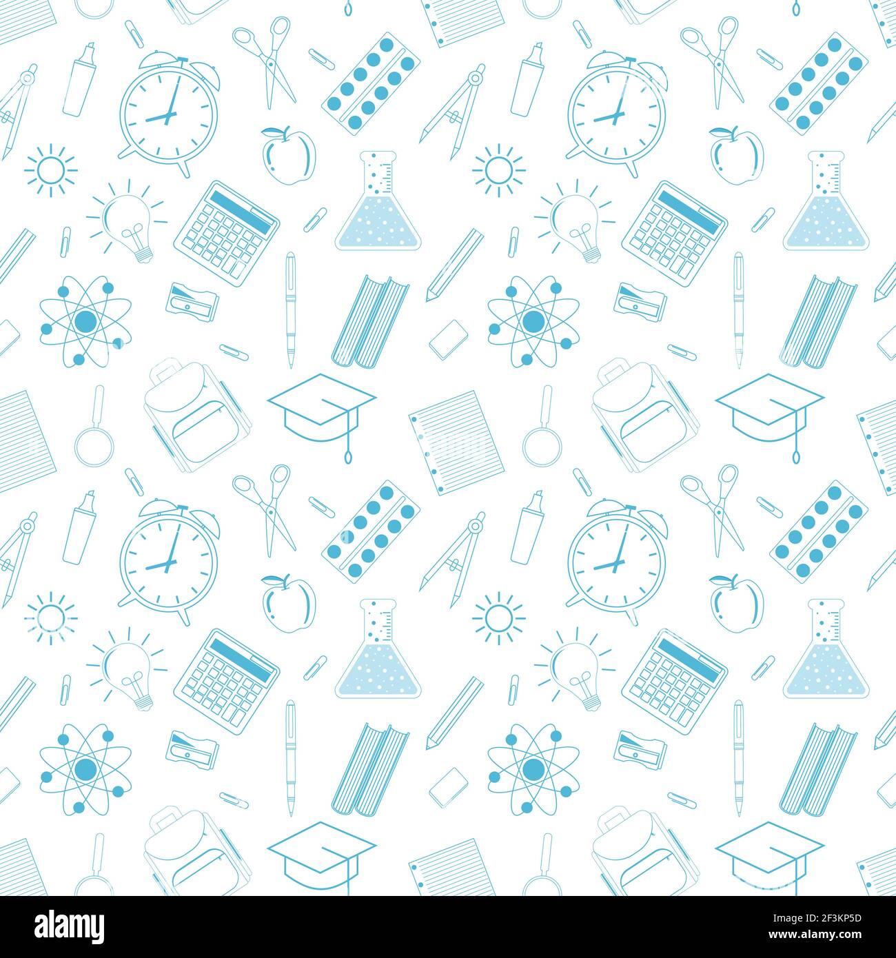 Seamless pattern with different school objects Stock Vector
