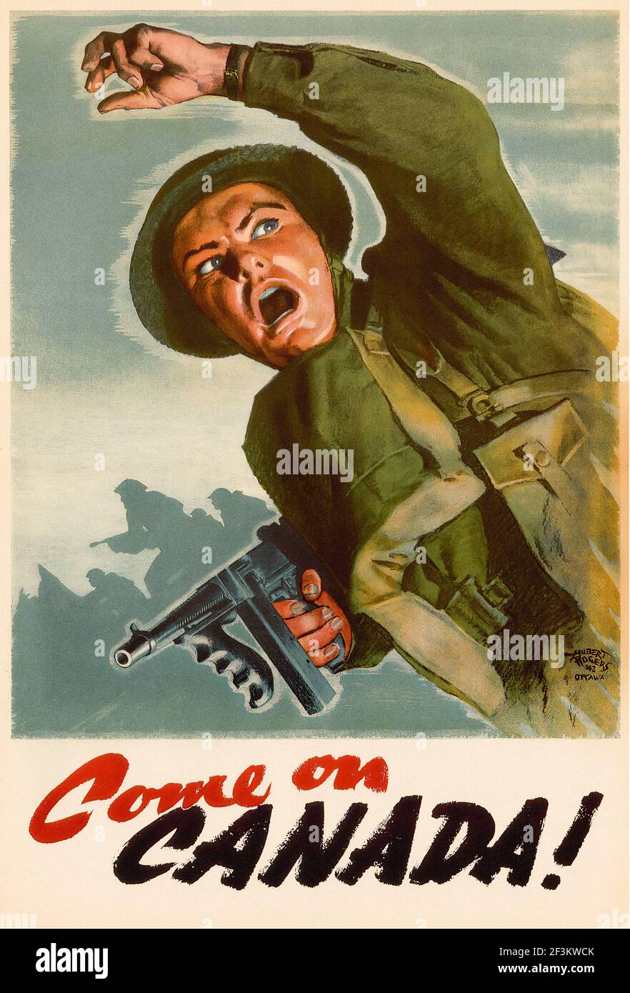 WW2 Canada patriotic postcard: army navy, and air force in action WW2 Canada patriotic postcard: army navy, and air force in action