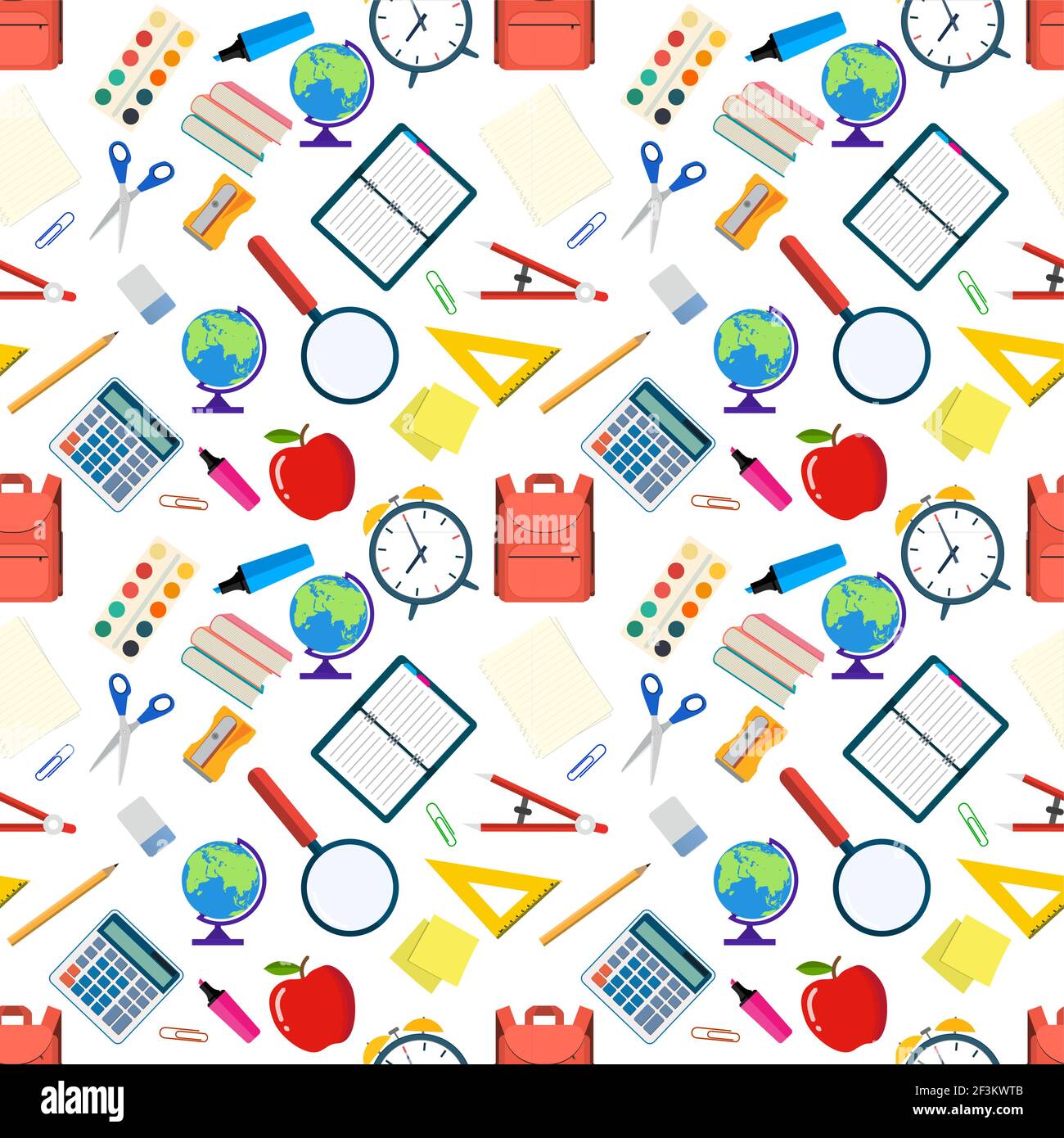 Seamless pattern with different school objects Stock Vector
