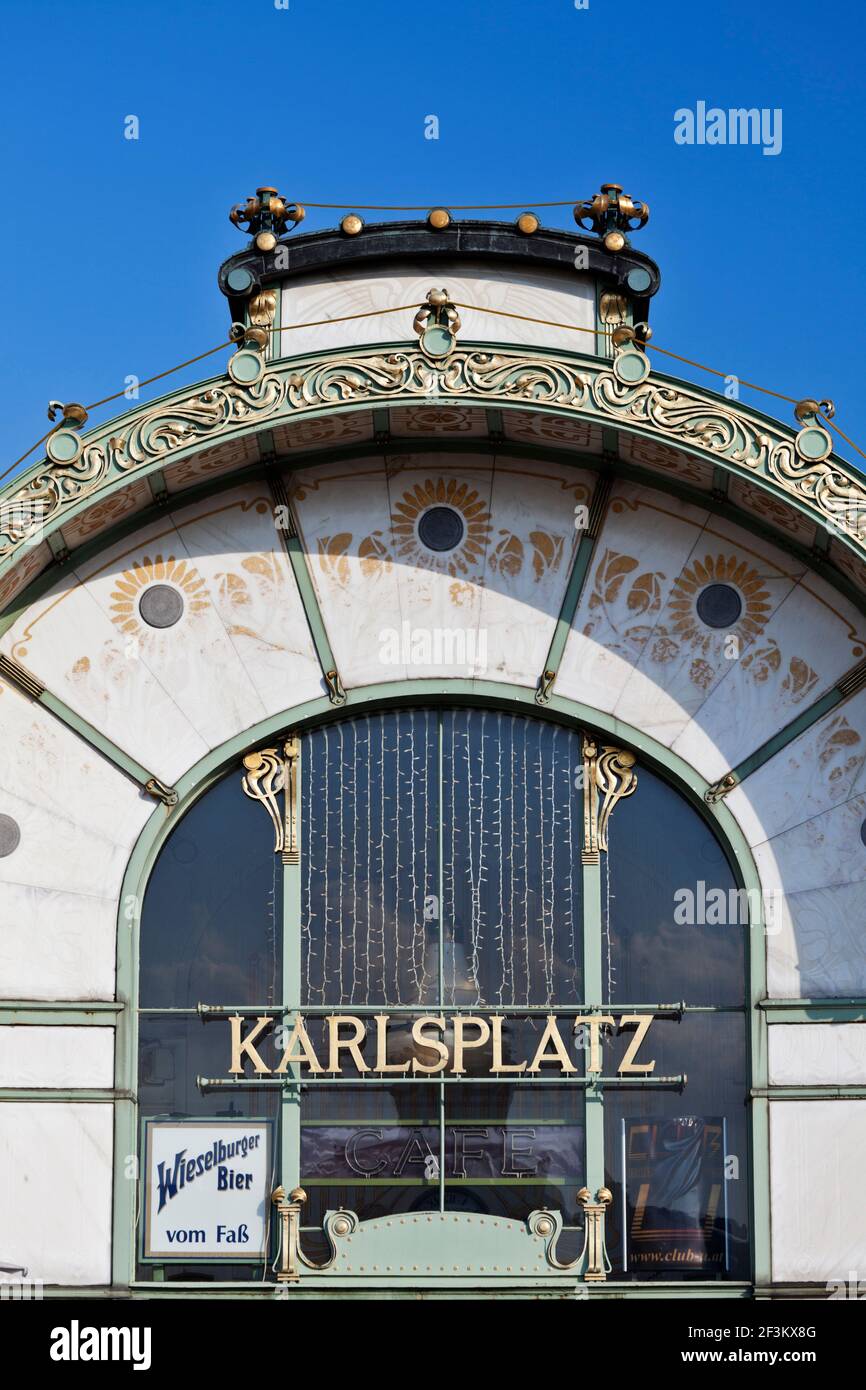 Facade detail of Karlsplatz cafe/underground station 1898, Vienna, Austria Stock Photo