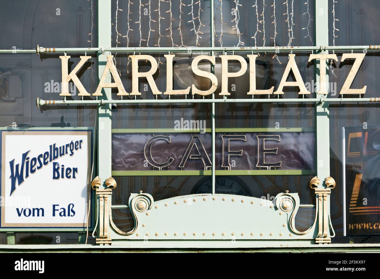 Facade detail of Karlsplatz Pavilion cafe/underground station, Vienna, Austria Stock Photo