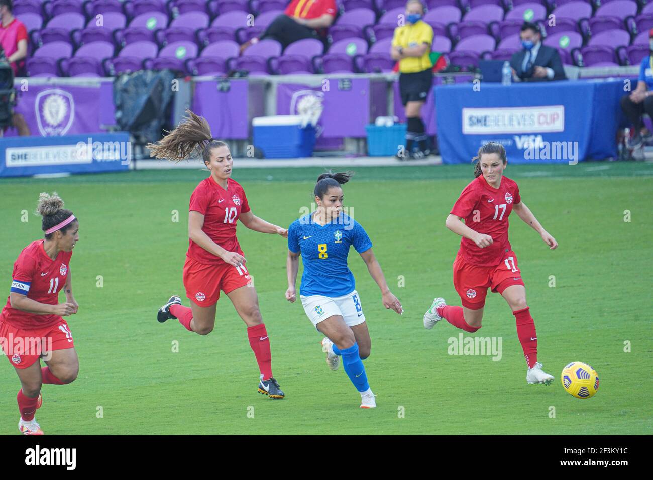 Orlando, Florida, USA, February 24, 2021,  Canada face Brazil during the SheBelieves Cup at Exploria Stadium  (Photo Credit:  Marty Jean-Louis) Stock Photo