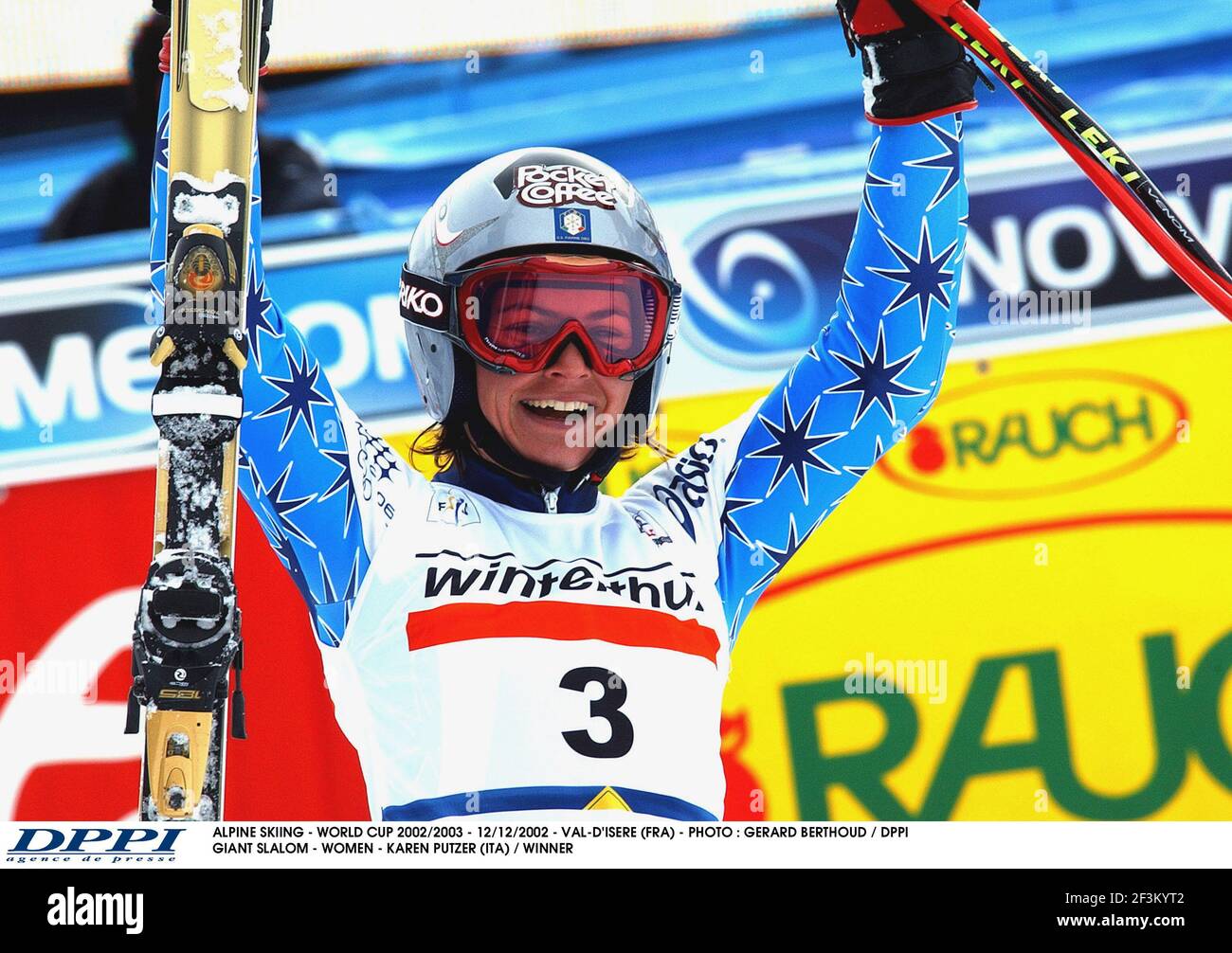 ALPINE SKIING - WORLD CUP 2002/2003 - 12/12/2002 - VAL-D'ISERE (FRA) - PHOTO : GERARD BERTHOUD / DPPI GIANT SLALOM - WOMEN - KAREN PUTZER (ITA) / WINNER Stock Photo