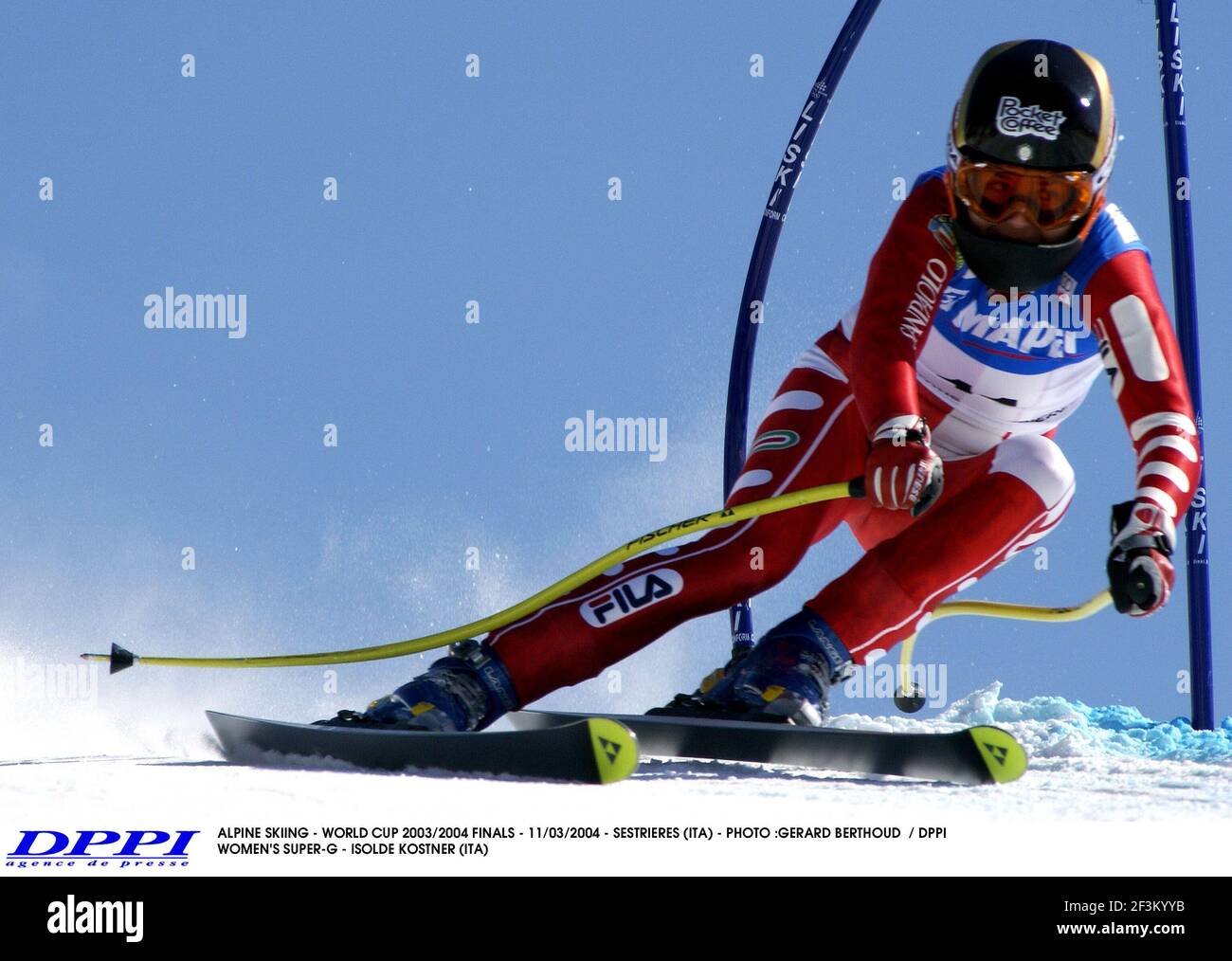 ALPINE SKIING - WORLD CUP 2003/2004 FINALS - 11/03/2004 - SESTRIERES (ITA) - PHOTO :GERARD BERTHOUD / DPPI WOMEN'S SUPER-G - ISOLDE KOSTNER (ITA) Stock Photo