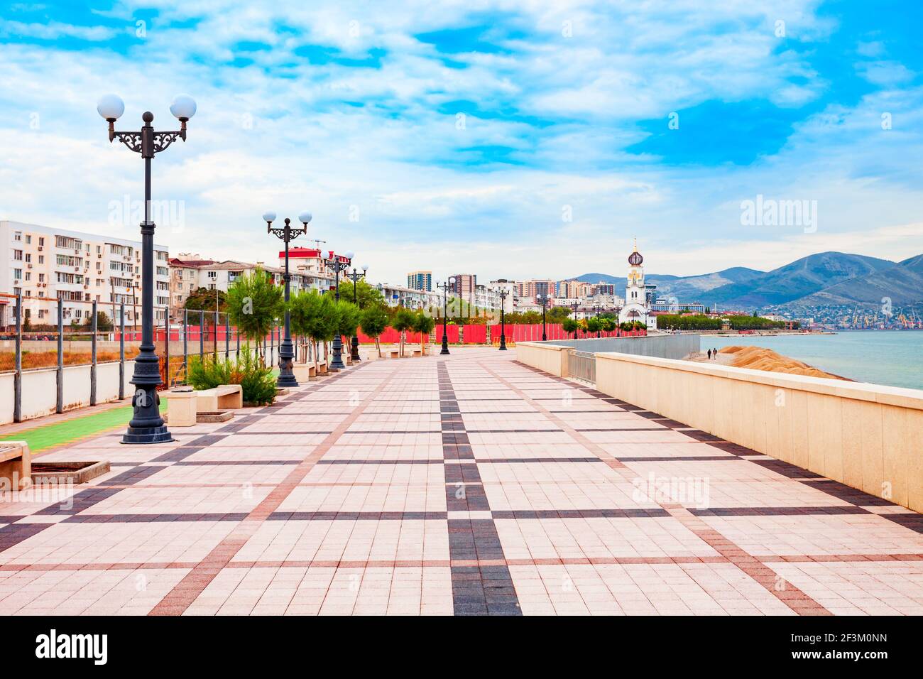 Embankment in the centre of Novorossiysk city. Novorossiysk is the main port on the Black Sea in Krasnodar Krai, Russia. Stock Photo