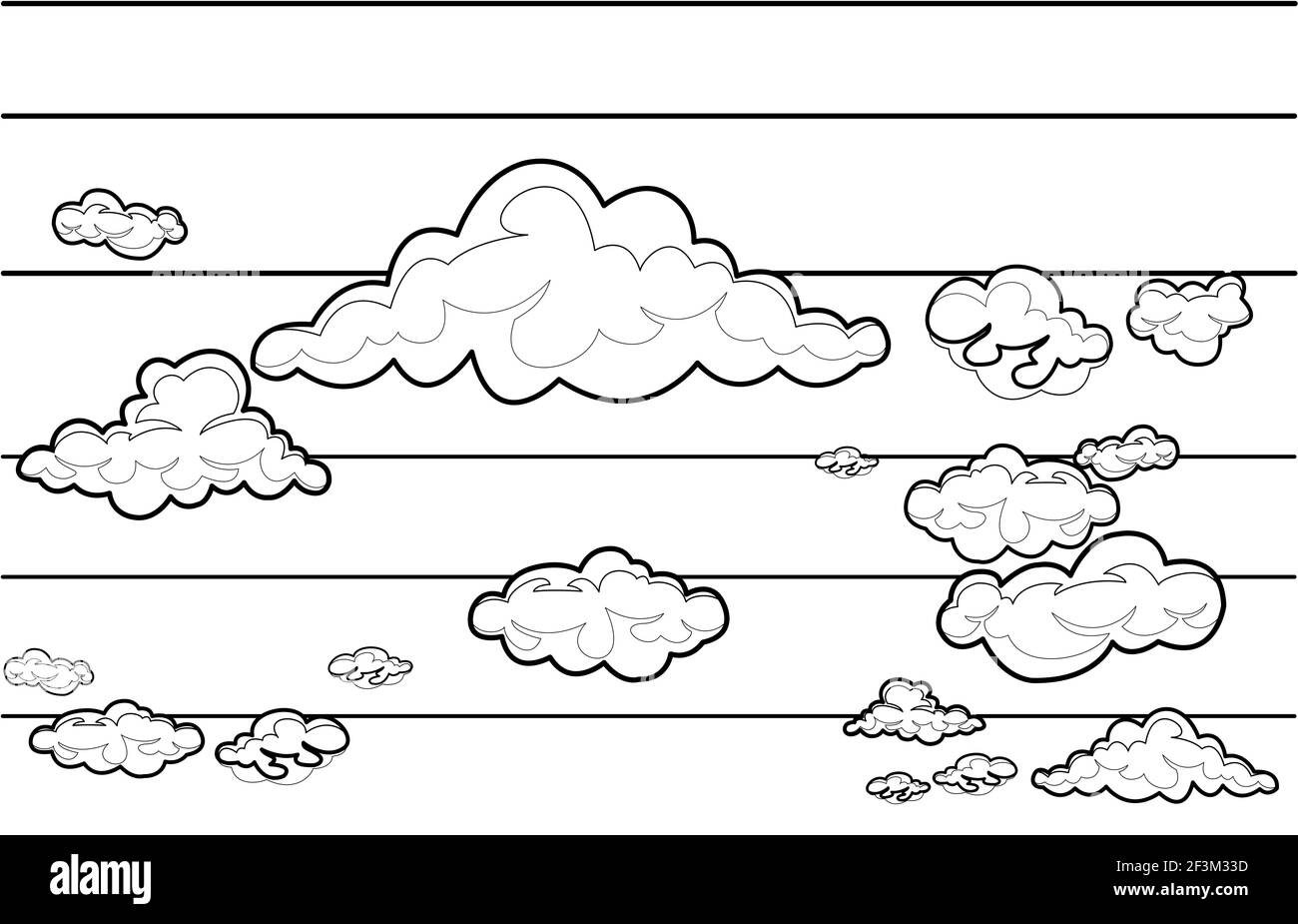 Line art, drawing of clouds on sky atmosphere vector.background