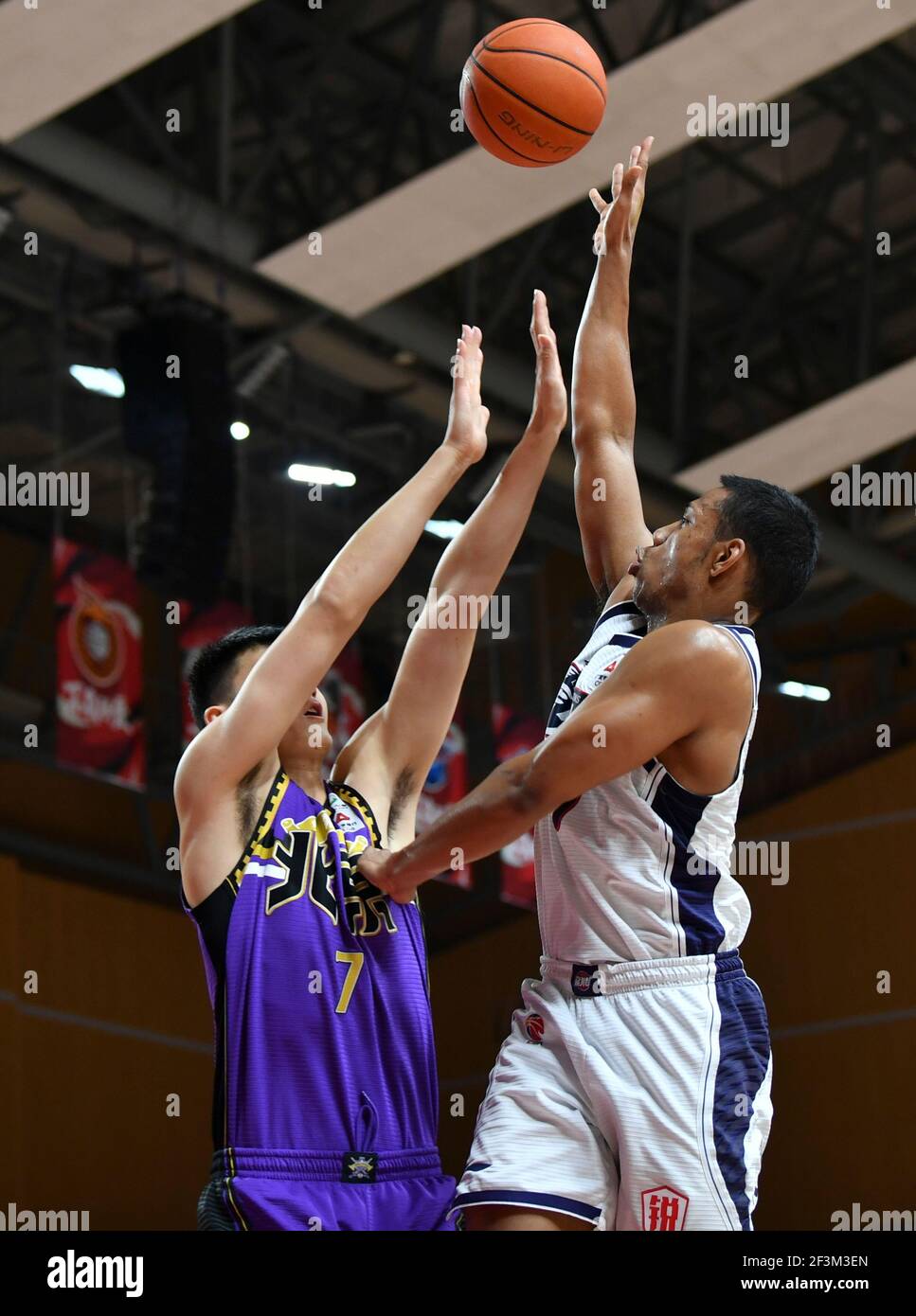 Zhuji China S Zhejiang Province 17th Mar 21 Yu Changdong L Of Beijing Royal Fighters Defends Zhu Mingzhen Of Guangzhou Loong Lions During The 47th Round Match Between Guangzhou Loong Lions And Beijing