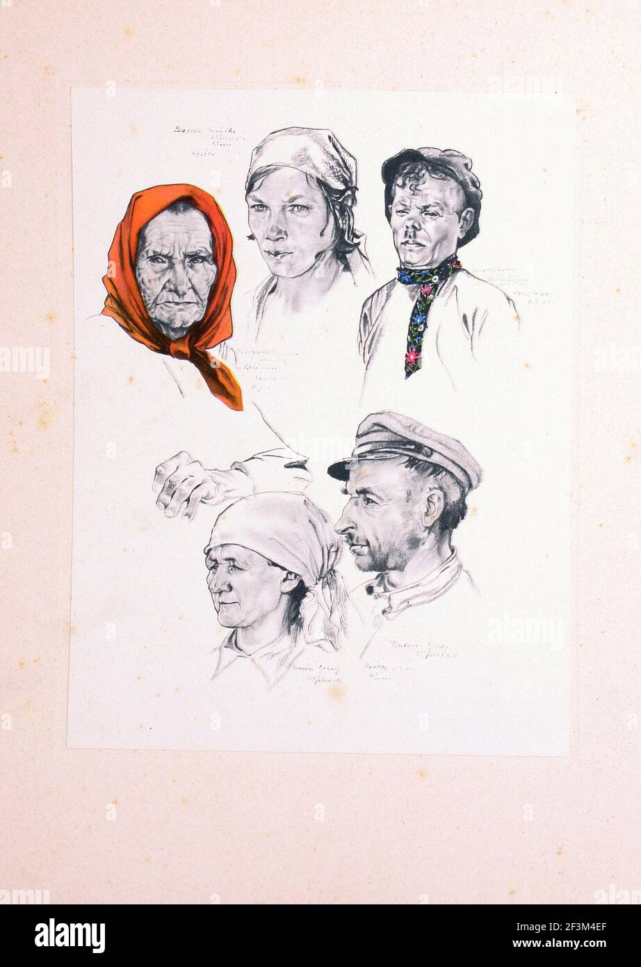 World War II sketches by German artists. Germany. Soviet people types. USSR. 1940s Stock Photo