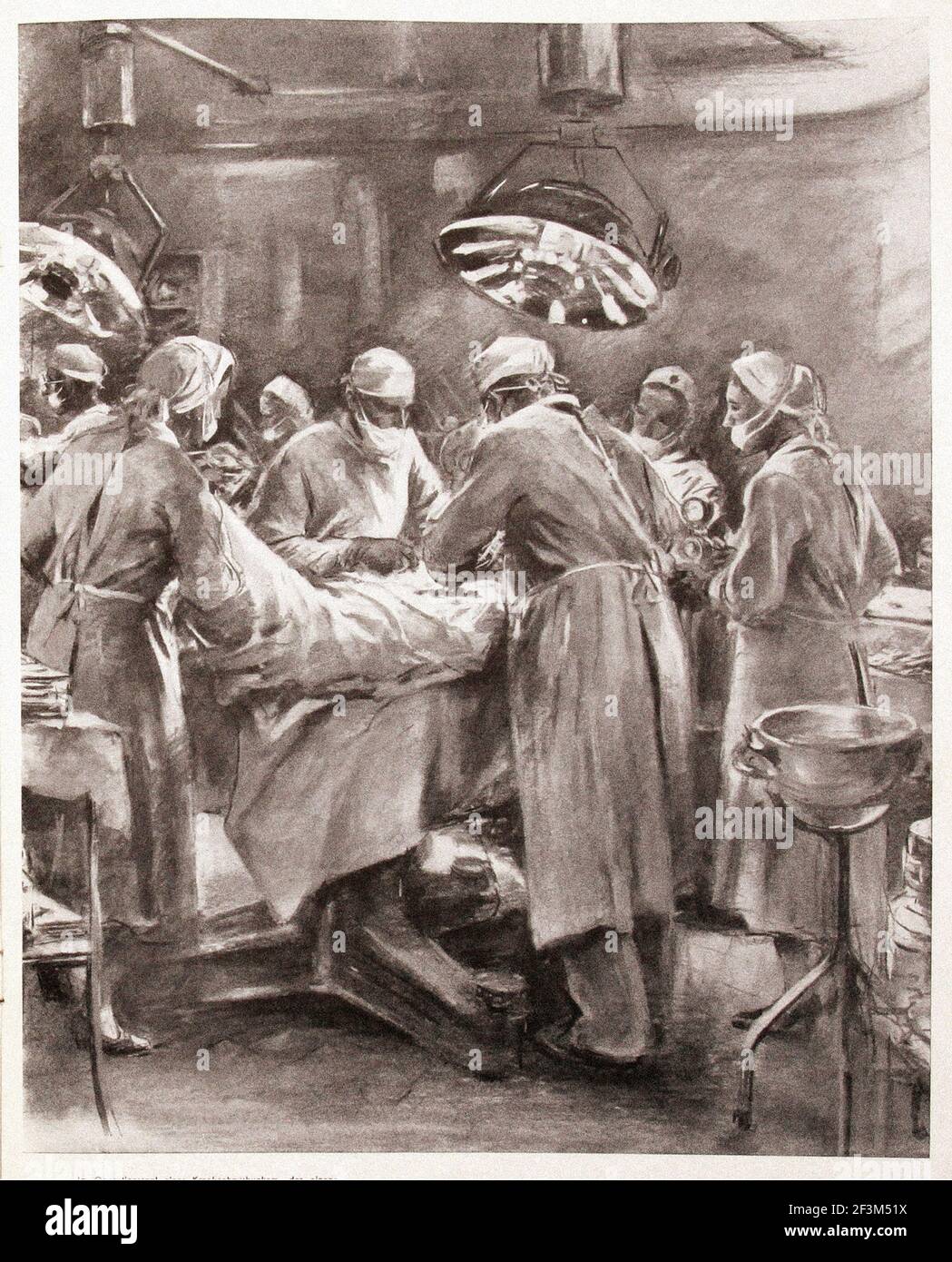 World War II period from German propaganda news. Allied bombing of Nazi Germany. 1940s In the German operating room of a hospital bunker, which has it Stock Photo