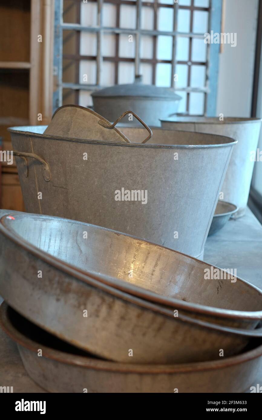 Galvanised tin containers Stock Photo Alamy