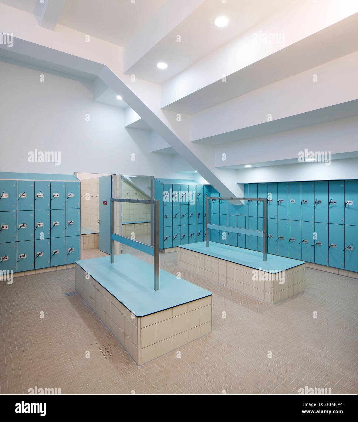 Changing rooms at Ironmonger Row Baths Refurbishment, Islington, London