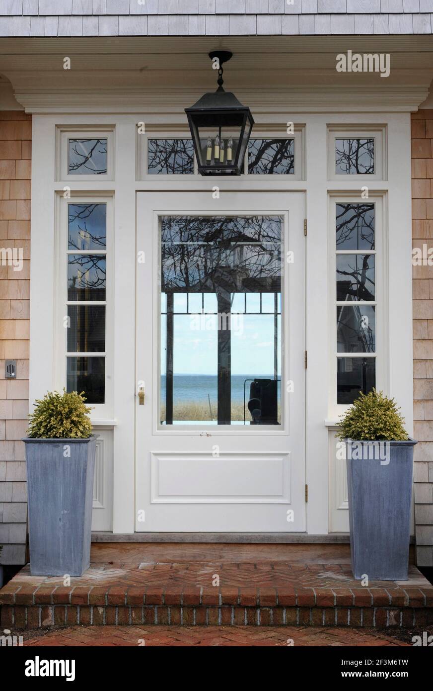 Front door to beach house in Campo Cove in Loma Linda, California, USA