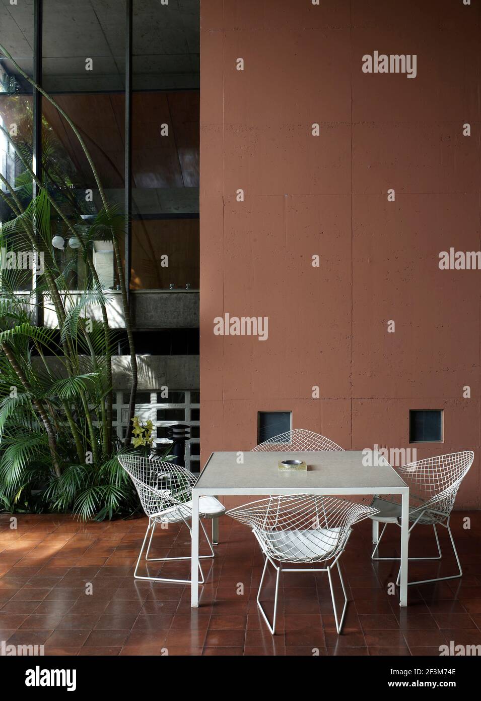 Outdoor terrace with furniture of Acayaba home, Brazil Stock Photo