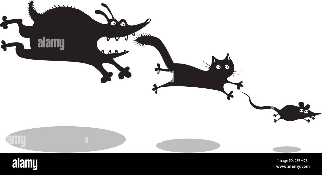 Funny running dog,cat and mouse Stock Vector