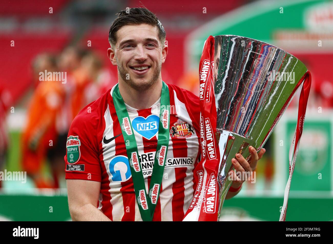 Lynden Gooch of Sunderland celebrates with the EFL trophy - Sunderland v Tranmere Rovers, EFL Papa John's Trophy Final, Wembley Stadium, London - 14th March 2021  Editorial Use Only Stock Photo