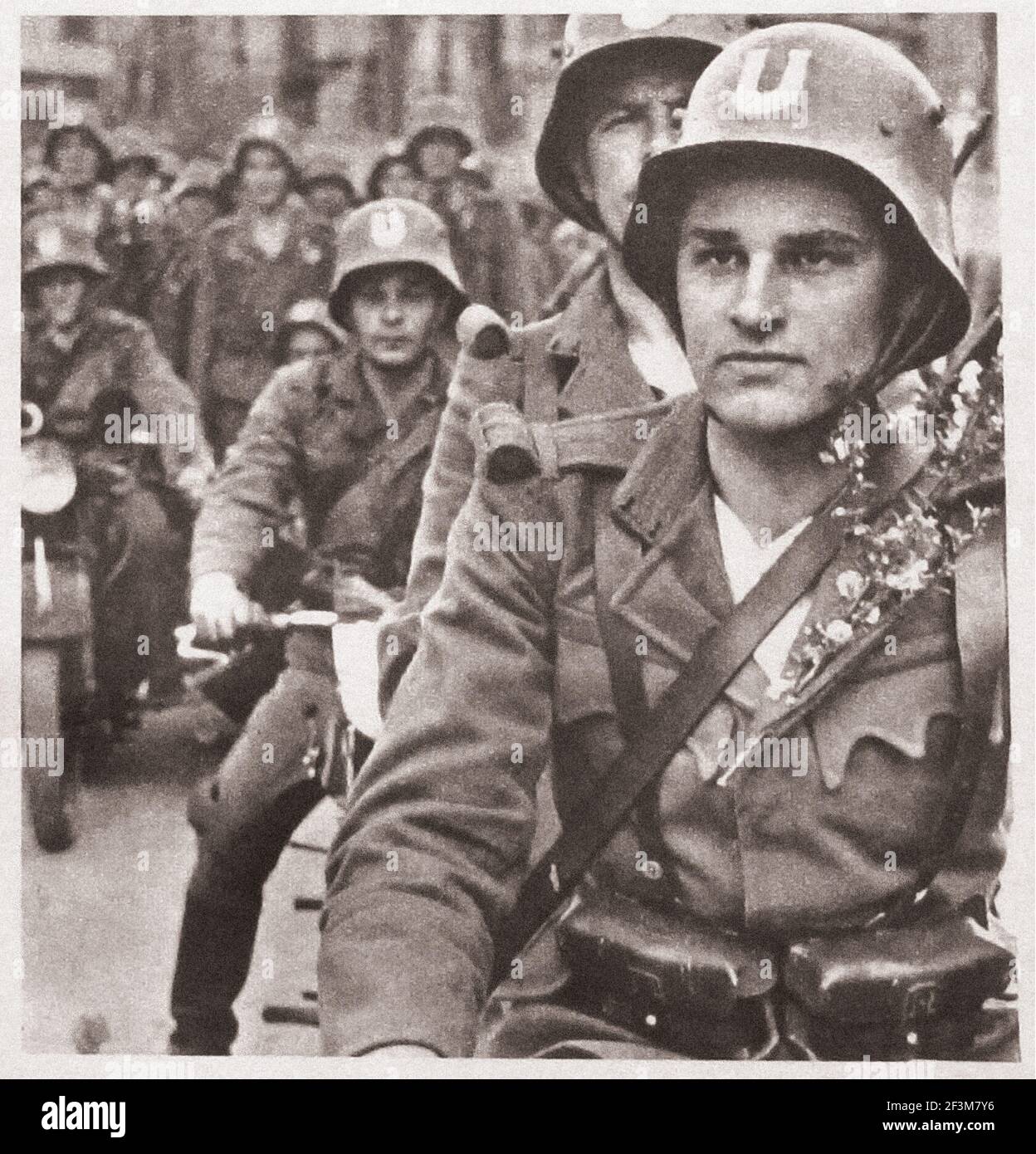 World War II from German propaganda news. Croatian soldiers of Croatian Revolutionary Movement (Ustashe). 1941 Stock Photo