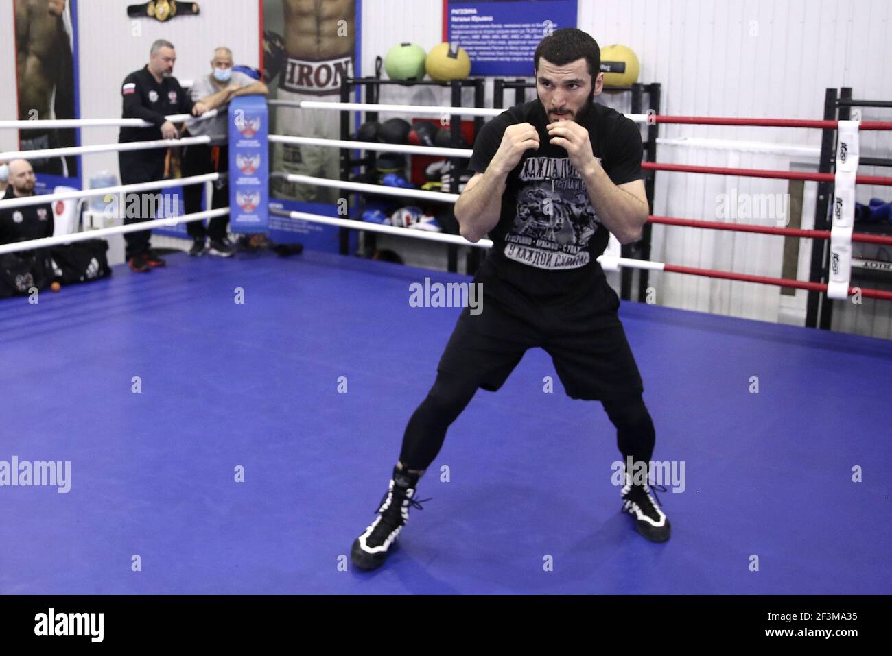 Moscow, Russia. 17th Mar, 2021. Russian light heavyweight boxer Artur  Beterbiev does exercises during an open training session ahead of his  unified WBC and IBF title bout against German rival Adam Deines,