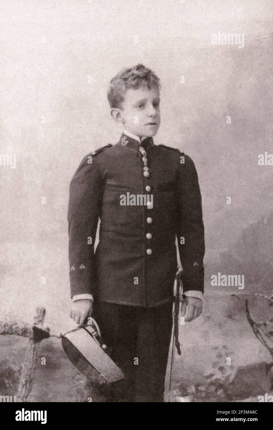 Retor photo of young Alphonse XIII of Spain. Alfonso XIII (1886 – 1941), also known as El Africano or the African, was King of Spain from 1886 until t Stock Photo
