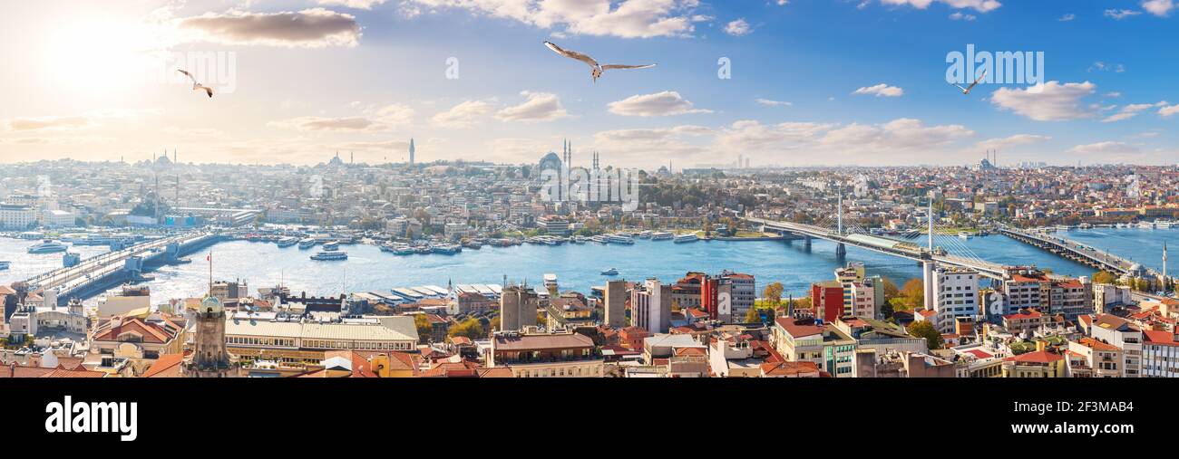 Istanbul panorama, bridges and the Golden Horn, skyline view Stock Photo