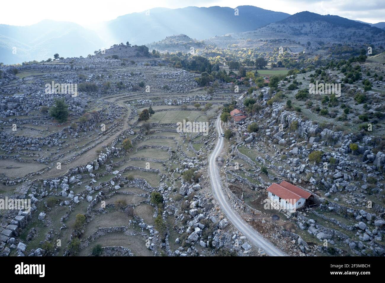 Aerial view of the road in mountain valley Stock Photo Alamy