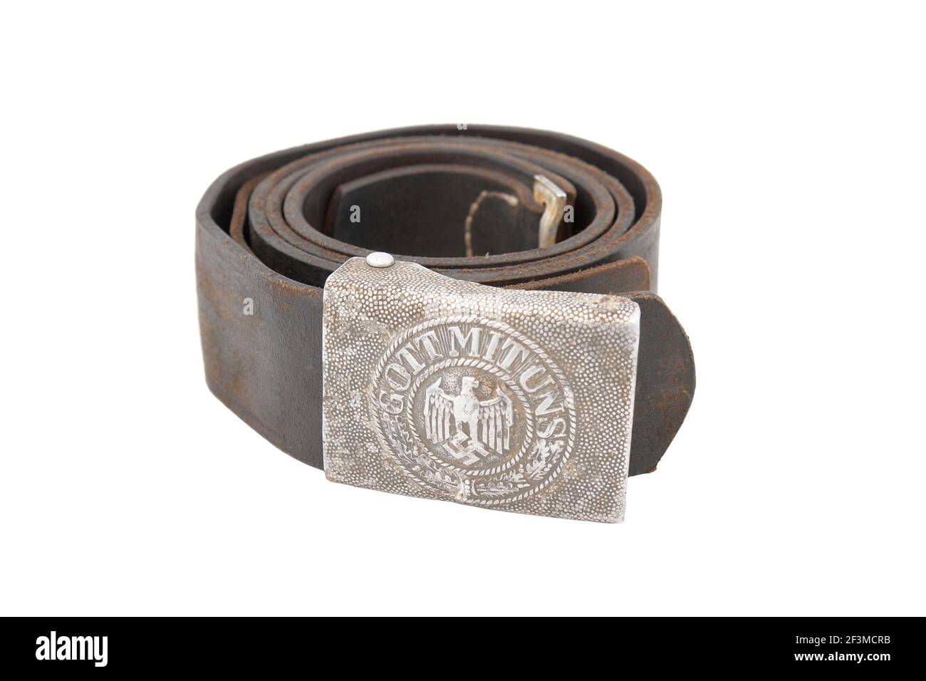 Germany in the Second World War. Vintage German soldier belt (Whermacht). Buckle with imperial eagle and inscription 'God with us' Stock Photo