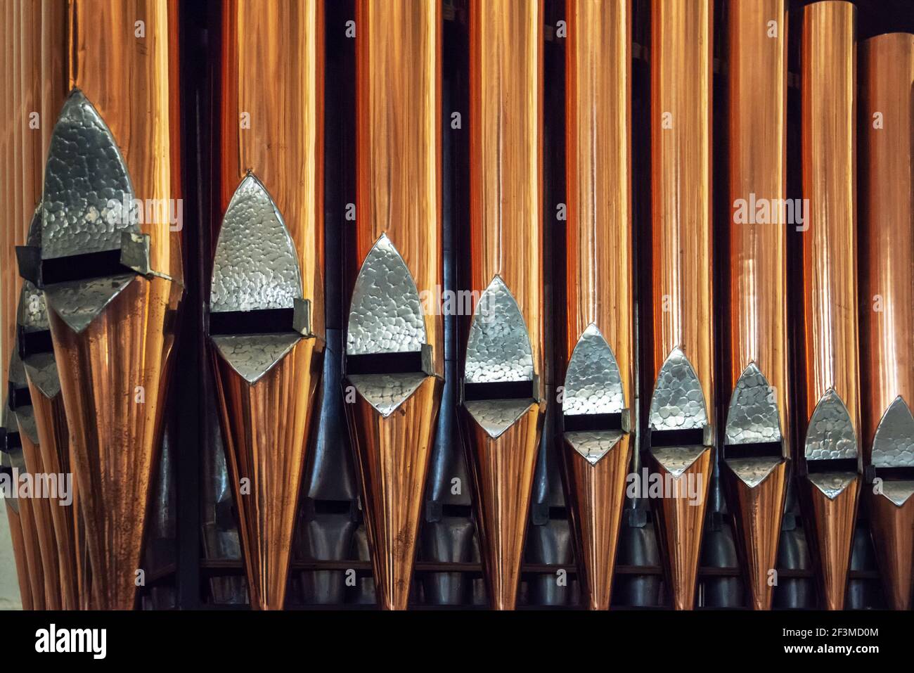Close up of a rank of organ pipes Stock Photo