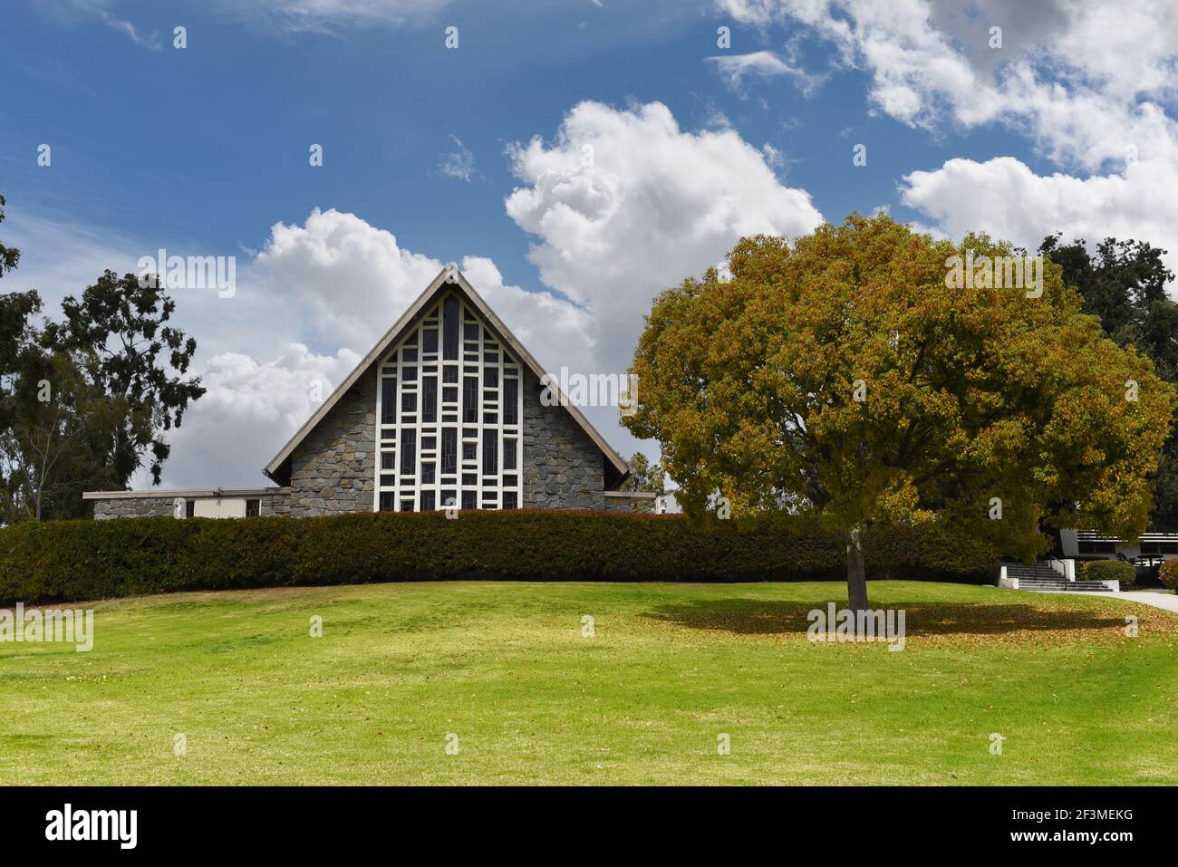 WHITTIER, CALIFORNIA 12 MAR 2021: Memorial Chapel on the Campus of Whittier College. Stock Photo