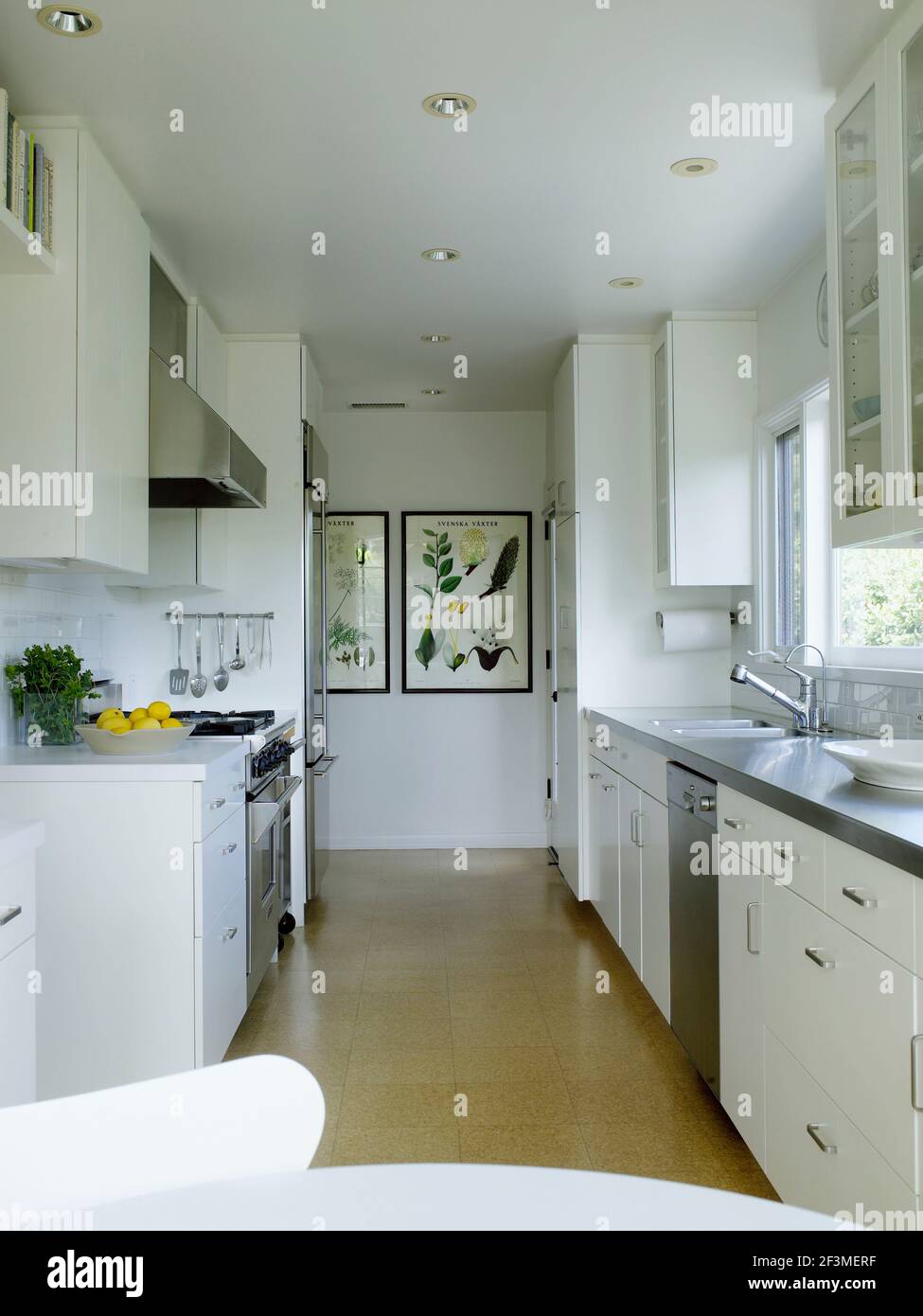 Modern white kitchen in residential house, California, USA Stock Photo