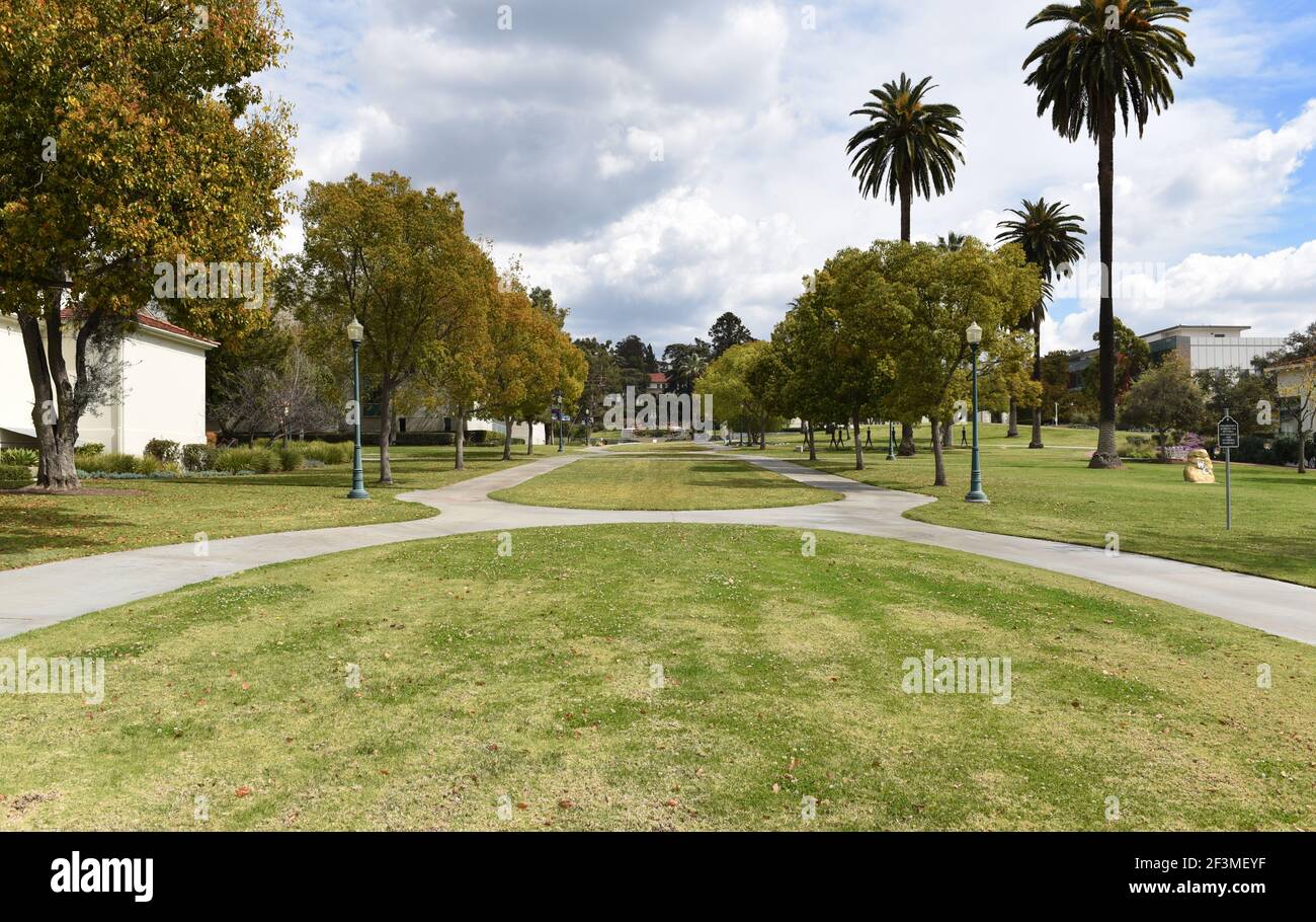 WHITTIER, CALIFORNIA 12 MAR 2021: The Lower Quad at Whittier College, a Liberal Arts College in Southern California. Stock Photo
