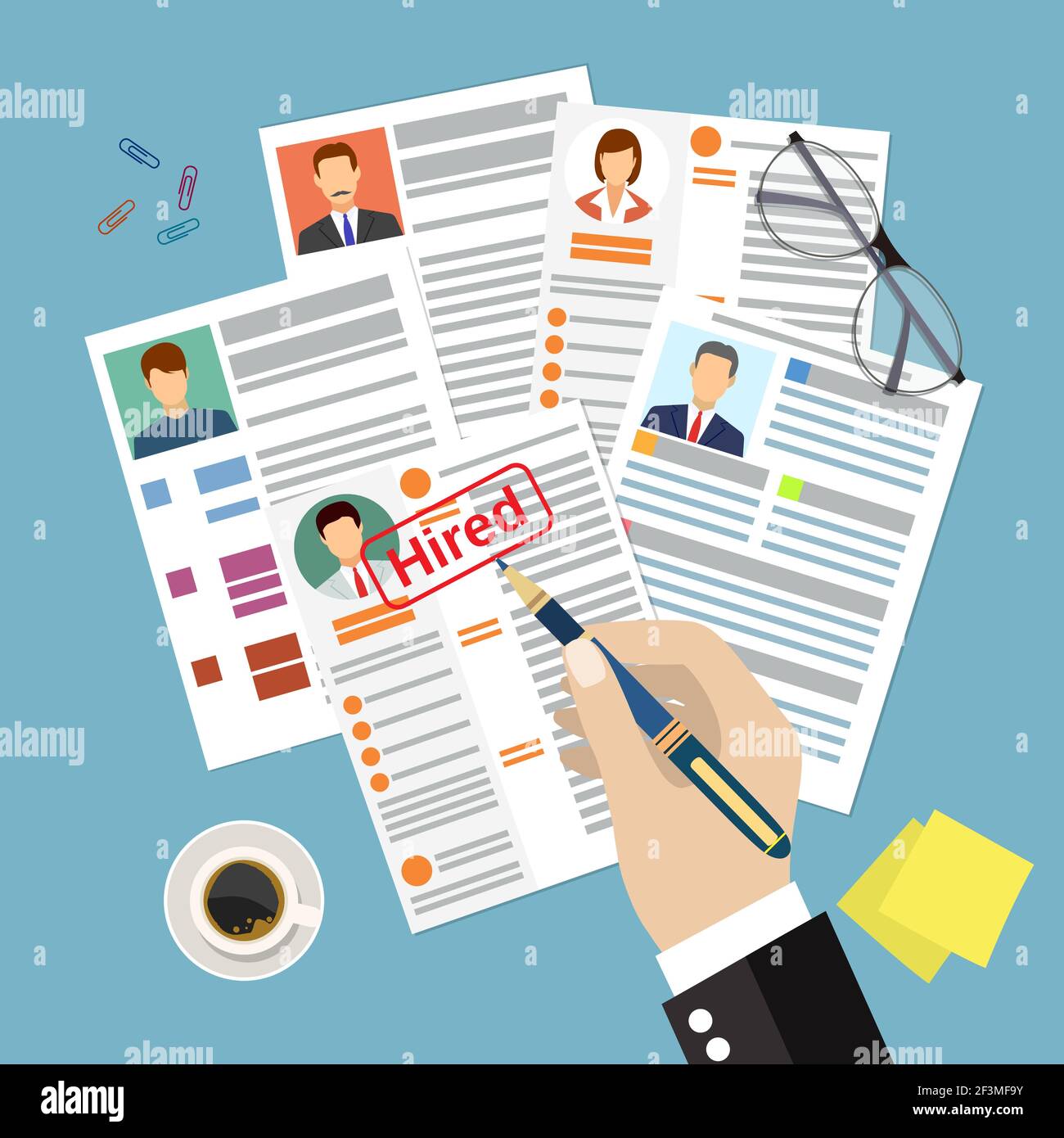 Hand holding resume and stamp with red hired stamp mark. Human resources  management concept, searching professional staff, analyzing resume papers,  wo Stock Vector Image & Art - Alamy