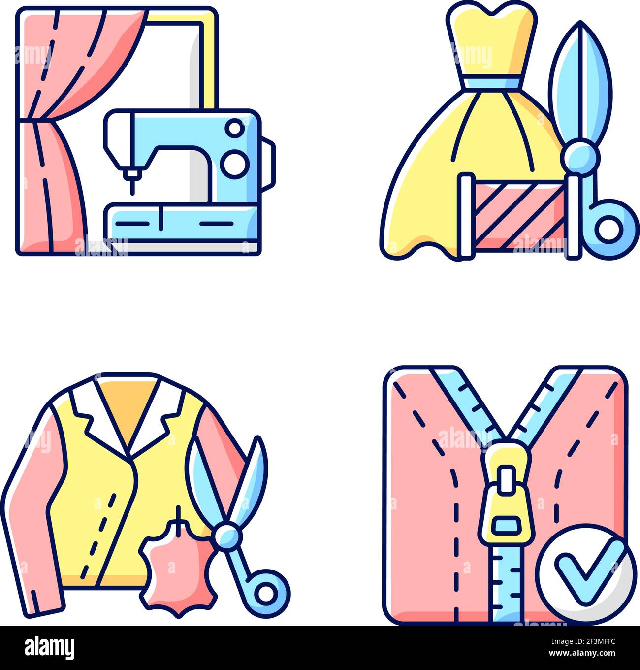 Clothes repair service RGB color icons set Stock Vector