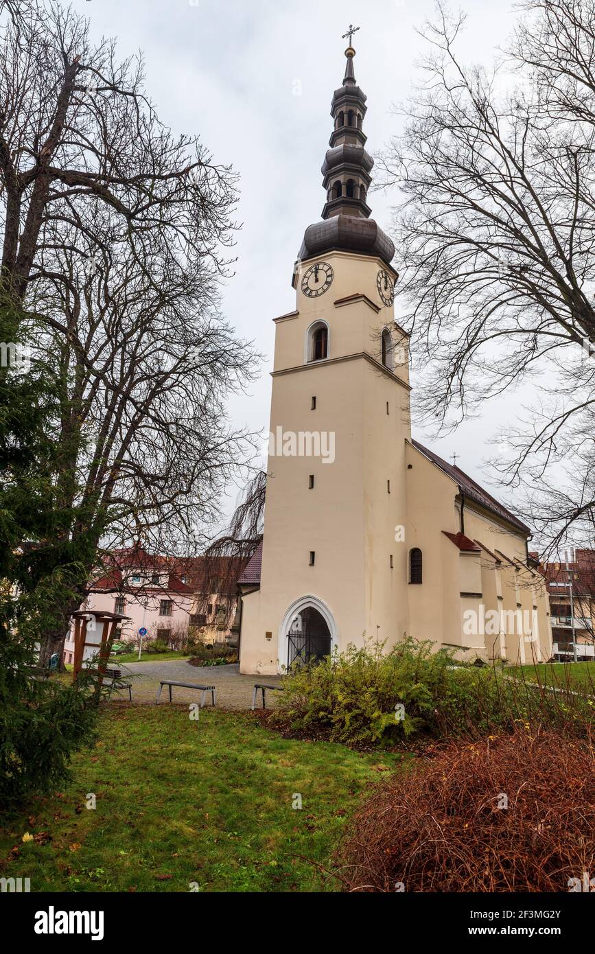 Kostel Nejsvetejsi trojice church from 16th century in Novy Jicin city in Czech republic Stock Photo