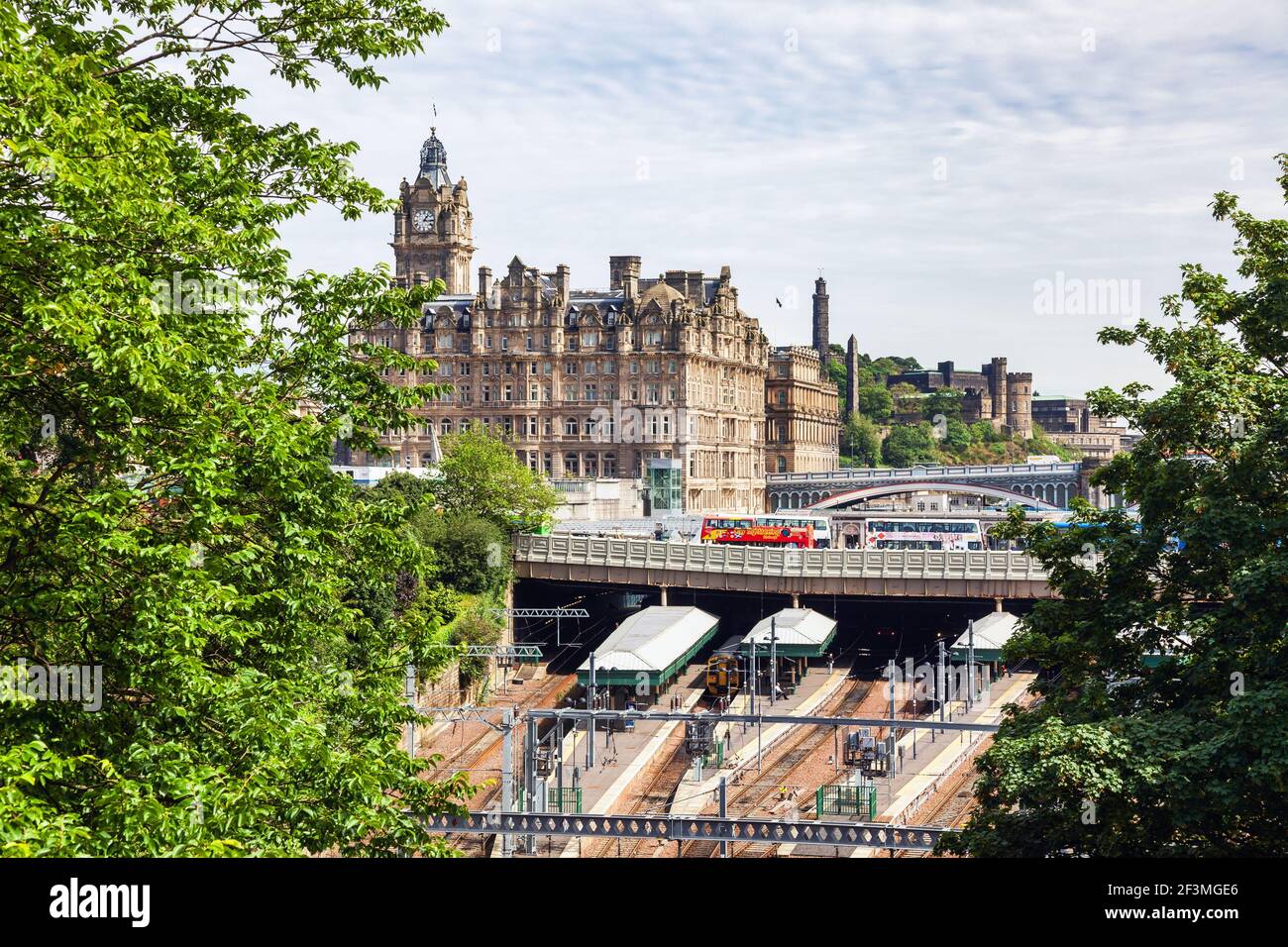 Edinburgh, UK - Aug 9, 2012: Waverley Train Station as seen from the Mound Stock Photo