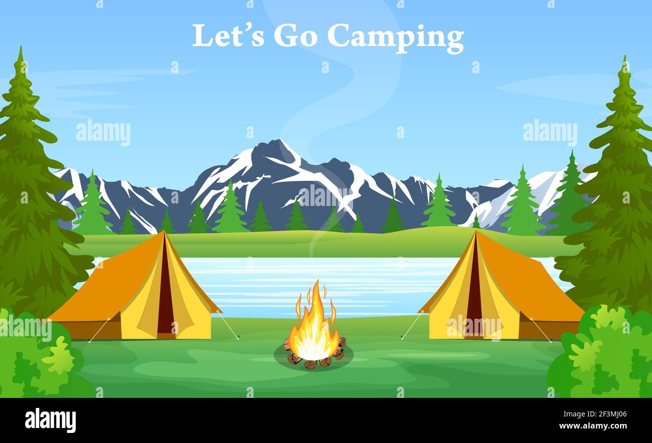 poster showing campsite with a campfire Stock Vector