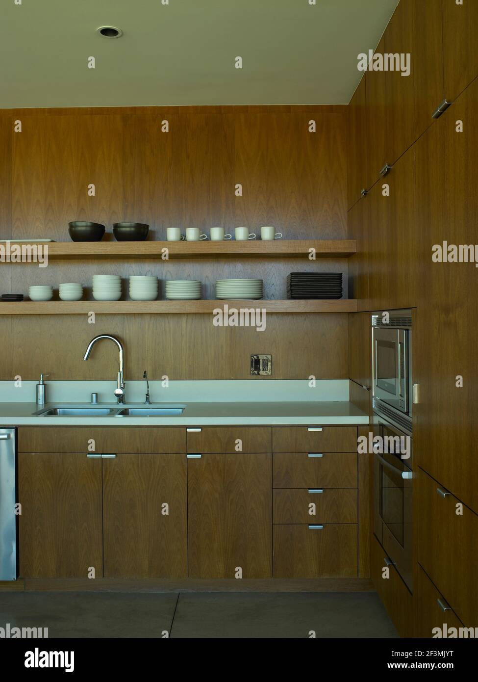 Kitchen with wood units in USA home Stock Photo - Alamy
