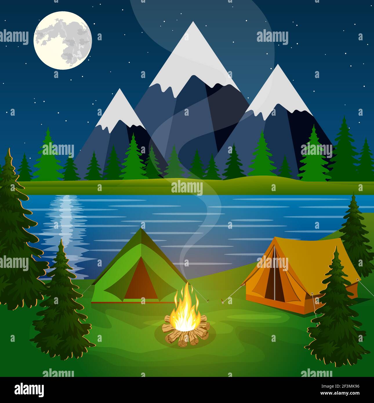 poster showing campsite with a campfire Stock Vector