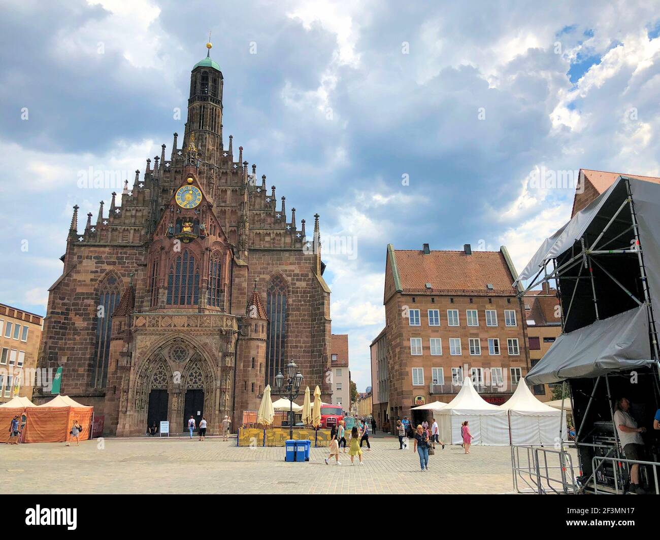 Tower of a catholic church in the city of Nuremberg in Germany 27.7.